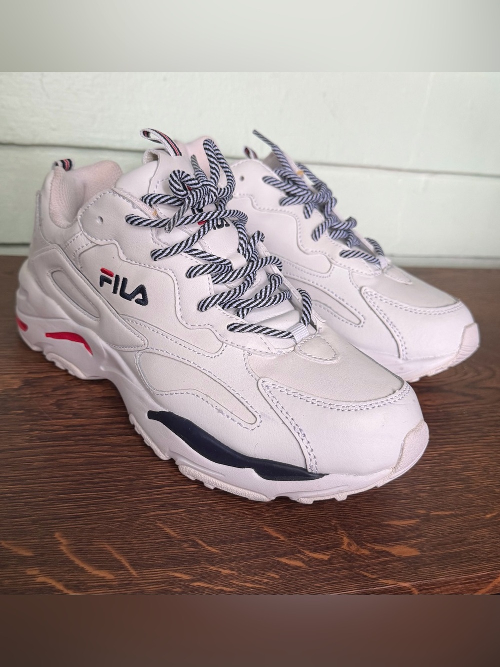 Fila White Sneakers with Navy & Red Accents